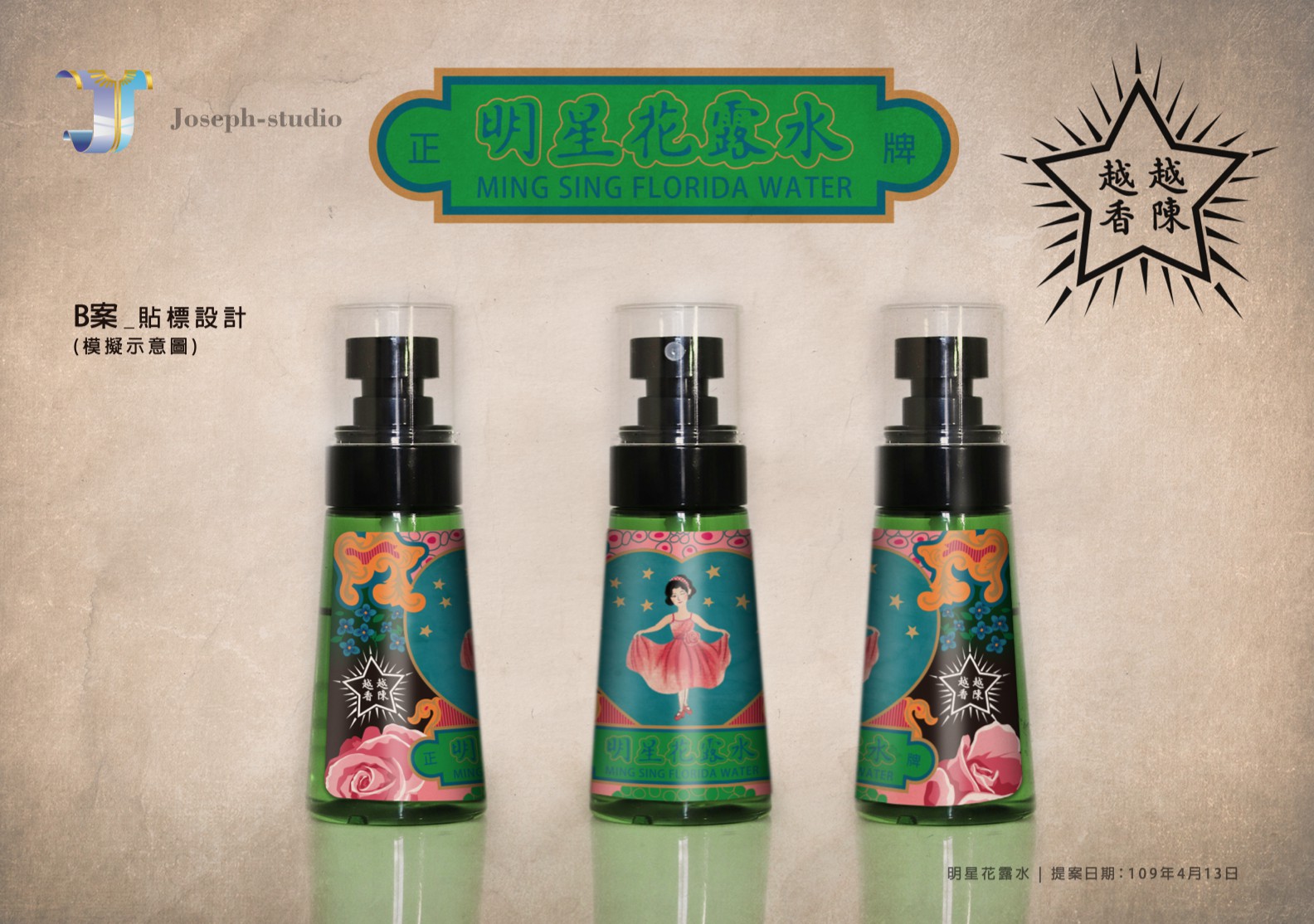 明星花露水攜帶版瓶貼包裝設計設計細節