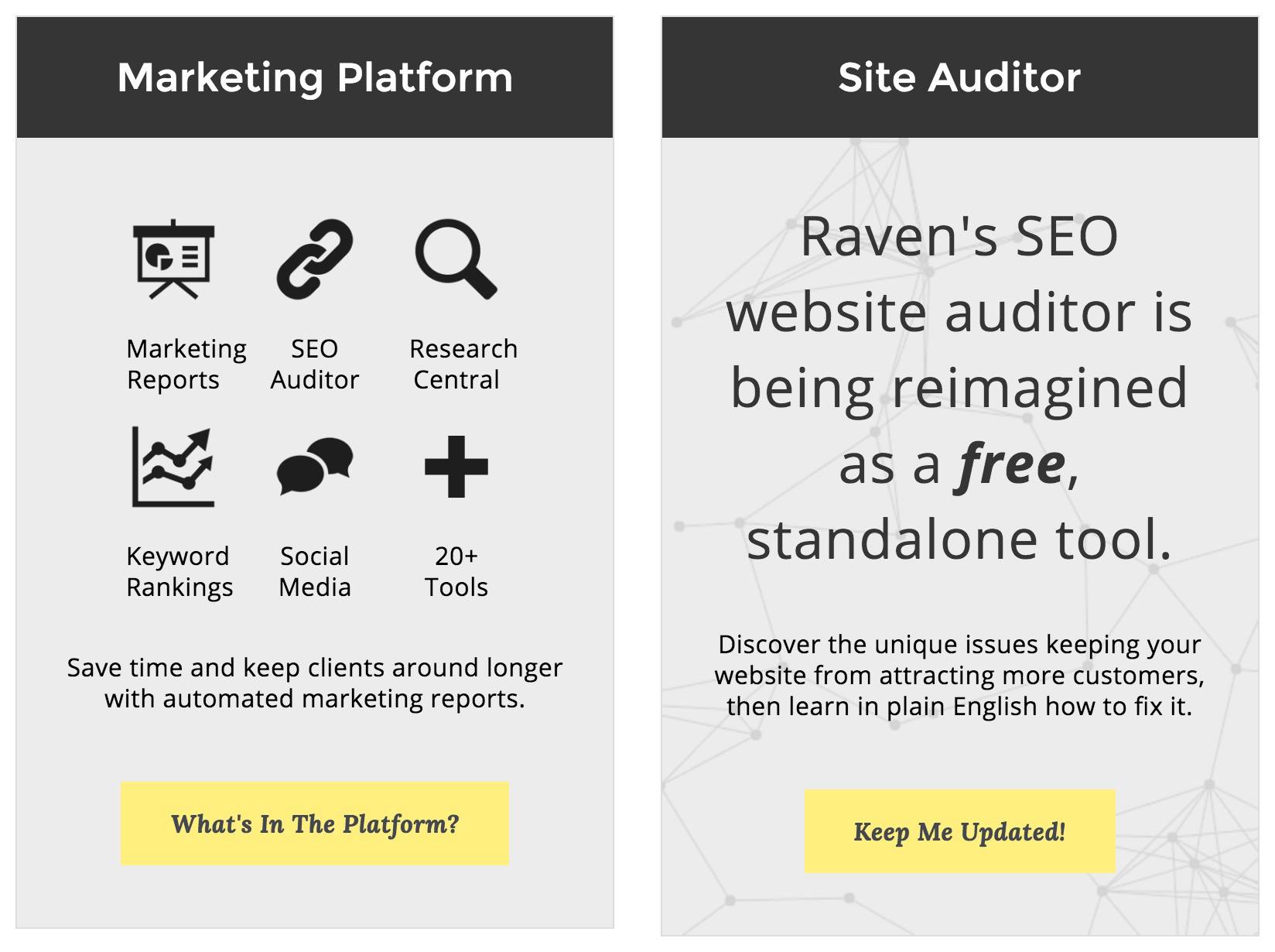 Raven SEO分析工具設計正面展示